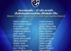 ประกาศ : รายชื่อ 27 แข้ง ชบาแก้ว เก็บตัวก่อนทำการแข่งขัน ปรีโอลิมปิก ที่จีน