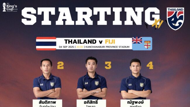 11 นักเตะ ทีมชาติไทย  พบ ฟิจิ  𝗞𝗶𝗻𝗴’𝘀 𝗖𝘂𝗽 ครั้งที่ 51