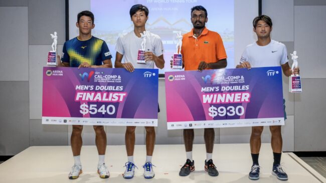 ฐานทัพ” กับเพื่อนอินเดียได้ครองแชมป์คู่ หวดแคล-คอมพ์ ไอทีเอฟ เวิลด์ ทัวร์ที่หัวหิน