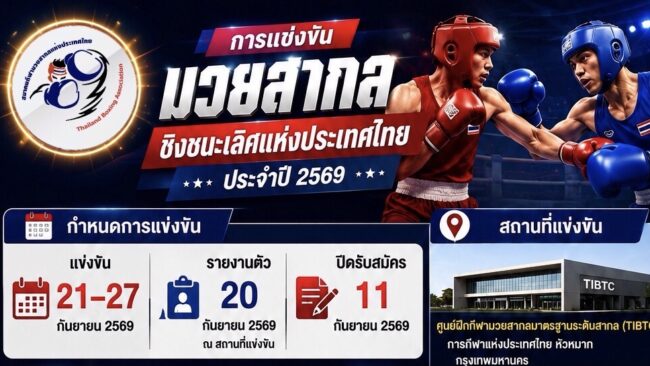 สมาคมกีฬามวยสากลฯ เปิดรับสมัครนักชกทั่วประเทศ แบบโอเพ่น คัดตัวสู้ศึกชิงแชมป์ประเทศไทย ปี 2569 ประเดิมศูนย์ฝึกมวยมาตรฐานสากล